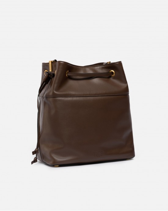Pinko Secchiello Classic Bucket Brown Leather Τσάντα
