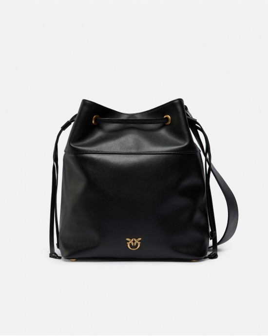 Pinko Secchiello Classic Bucket Black Leather Τσάντα