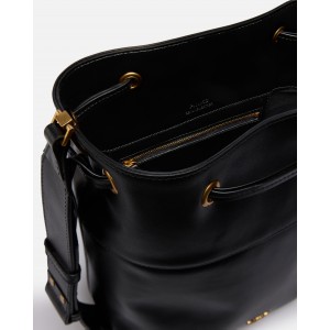 Pinko Secchiello Classic Bucket Black Leather Τσάντα