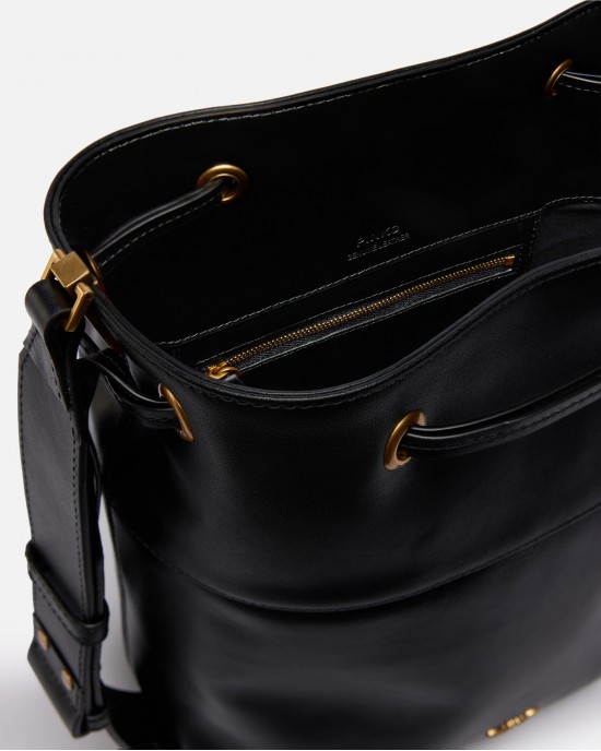 Pinko Secchiello Classic Bucket Black Leather Τσάντα