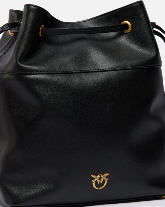 Pinko Secchiello Classic Bucket Black Leather Τσάντα