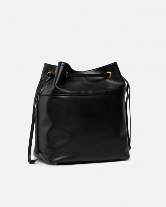 Pinko Secchiello Classic Bucket Black Leather Τσάντα