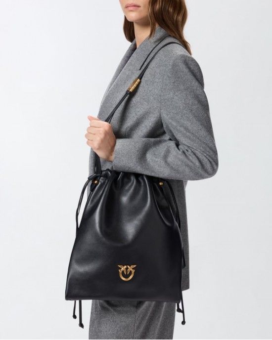 Pinko Slouchy Classic Vertical Black Leather Τσάντα