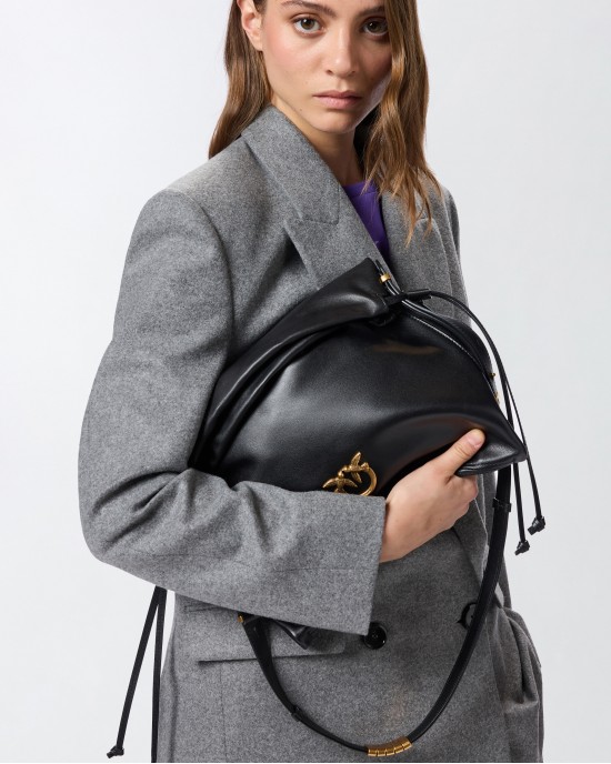 Pinko Slouchy Classic Vertical Black Leather Τσάντα