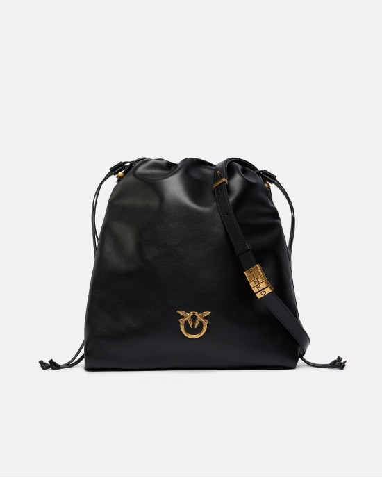 Pinko Slouchy Classic Vertical Black Leather Τσάντα