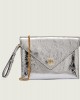 Pinko Flat Purse Handle Metallic Silver Leather Τσάντα