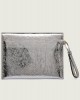 Pinko Flat Purse Handle Metallic Silver Leather Τσάντα