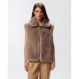 Pinko Deyn Faux Fur Gilet With Zip Beige Γιλέκο