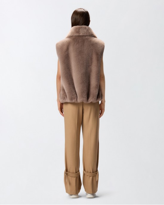 Pinko Deyn Faux Fur Gilet With Zip Beige Γιλέκο