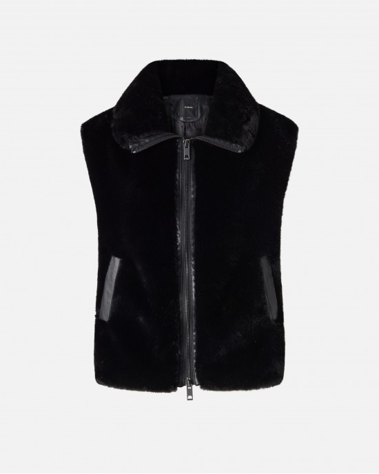 Pinko Deyn Faux Fur Gilet With Zip Black Γιλέκο Pinko Deyn Faux Fur Gilet With Zip Black Γιλέκο