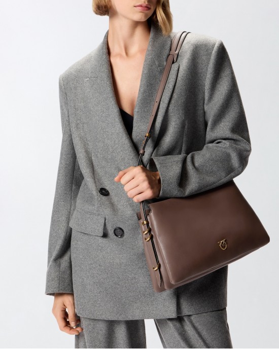 Pinko Triplet Brown Leather Τσάντα