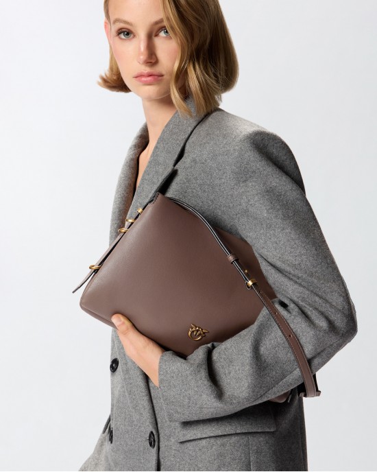 Pinko Triplet Brown Leather Τσάντα
