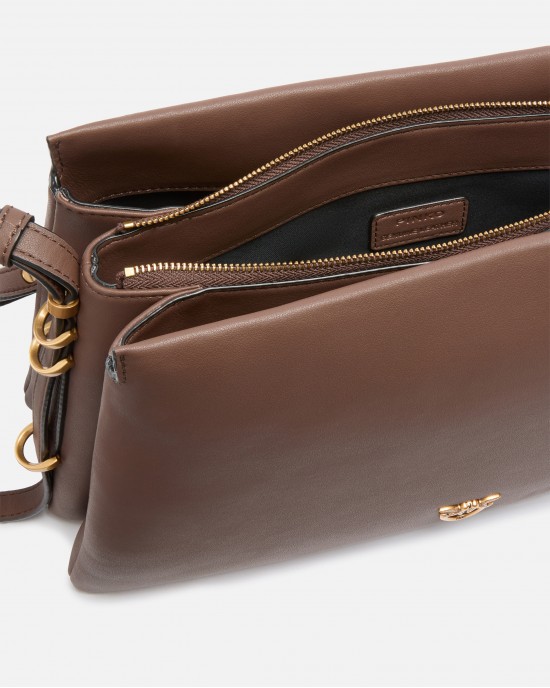 Pinko Triplet Brown Leather Τσάντα