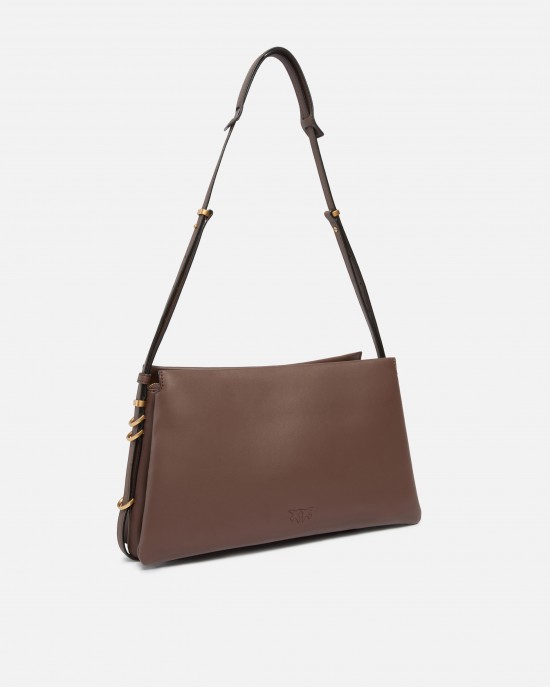 Pinko Triplet Brown Leather Τσάντα