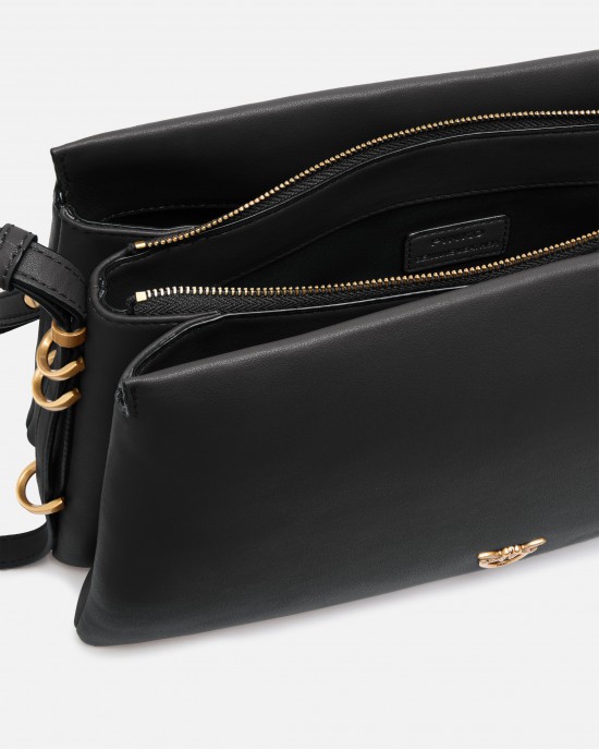 Pinko Triplet Black Leather Τσάντα