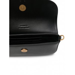 Pinko Saddle Flat Black Leather Τσάντα