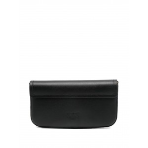 Pinko Saddle Flat Black Leather Τσάντα