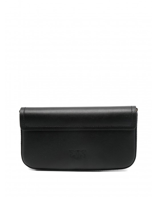 Pinko Saddle Flat Black Leather Τσάντα