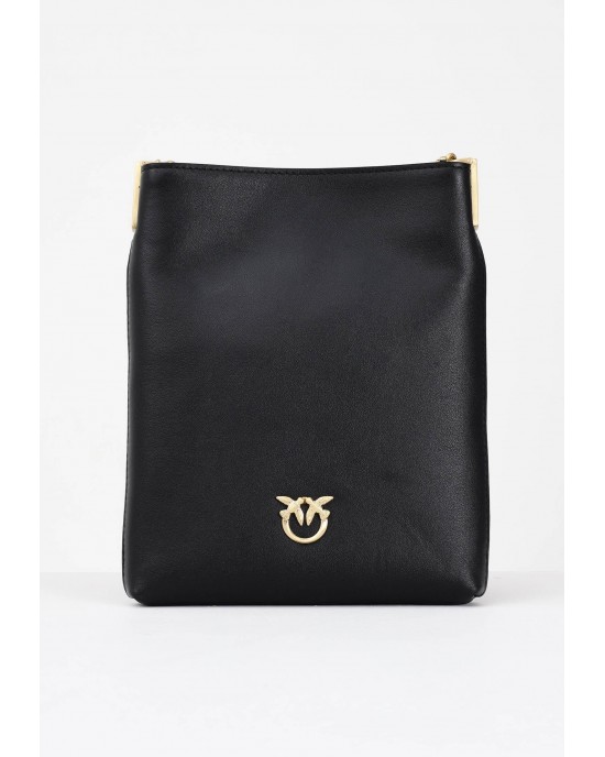 Pinko Flat Satchel Black Leather Τσάντα