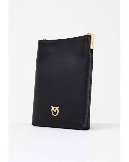 Pinko Flat Satchel Black Leather Τσάντα