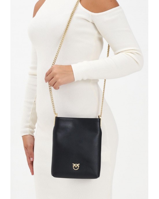Pinko Flat Satchel Black Leather Τσάντα