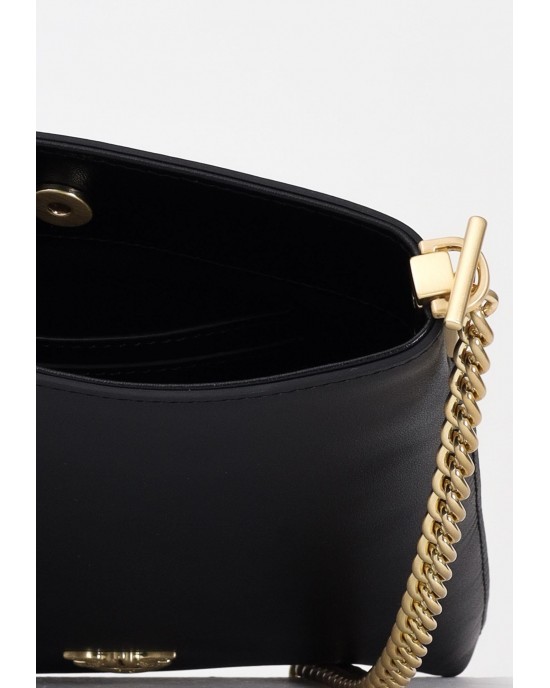 Pinko Flat Satchel Black Leather Τσάντα