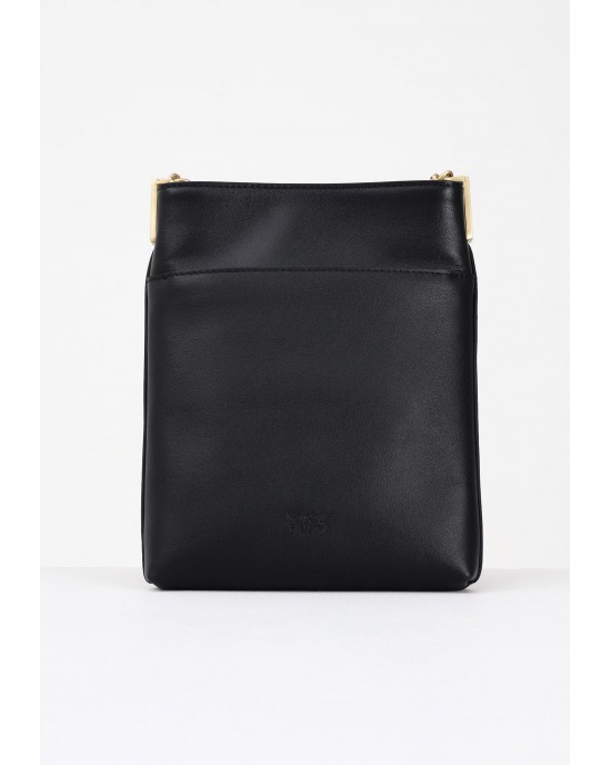 Pinko Flat Satchel Black Leather Τσάντα