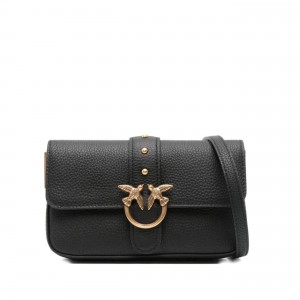 Pinko Slouchy Love One Baby Black Leather Τσάντα