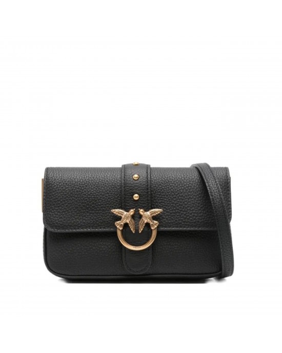 Pinko Slouchy Love One Baby Black Leather Τσάντα