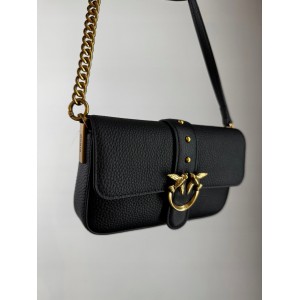 Pinko Slouchy Love One Baby Black Leather Τσάντα