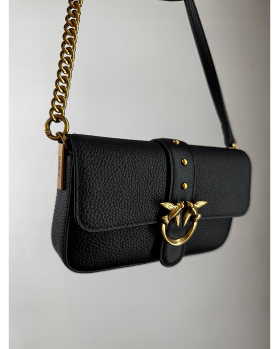 Pinko Slouchy Love One Baby Black Leather Τσάντα