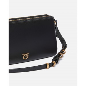 Pinko Double Mini Black Leather Τσάντα