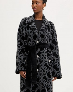 Pinko Zante Jacquard Logo Grey/Black Παλτό