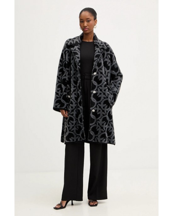 Pinko Zante Jacquard Logo Grey/Black Παλτό Pinko Zante Jacquard Logo Grey/Black Παλτό