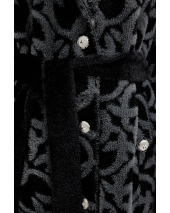 Pinko Zante Jacquard Logo Grey/Black Παλτό Pinko Zante Jacquard Logo Grey/Black Παλτό