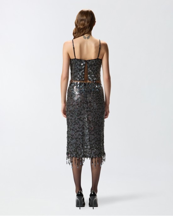 Pinko Pongo Top With Sequins & Crystals Multi Blue Μπλούζα