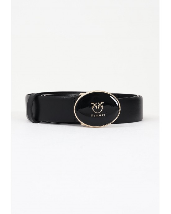 Pinko Round Enamel H2 Black Leather Ζώνη Pinko Round Enamel H2 Black Leather Ζώνη