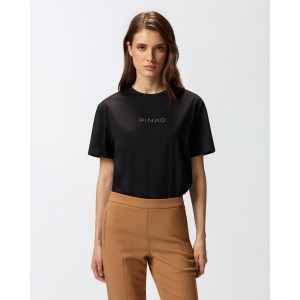 Pinko Strepitoso Rhinestone Logo T-shirt Black Μπλούζα