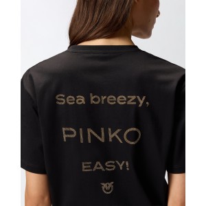 Pinko Strepitoso Rhinestone Logo T-shirt Black Μπλούζα
