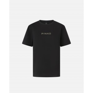 Pinko Strepitoso Rhinestone Logo T-shirt Black Μπλούζα