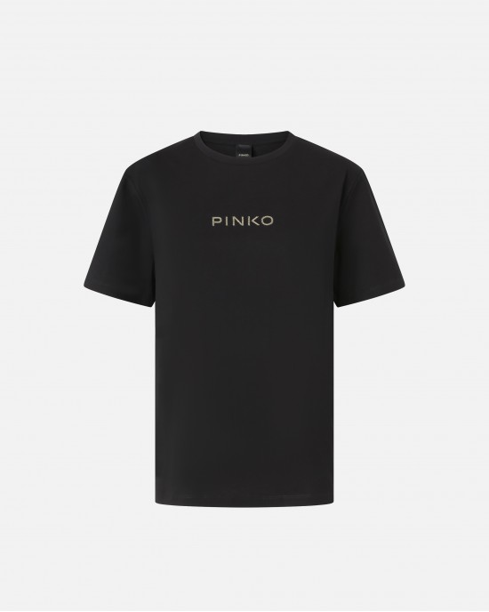 Pinko Strepitoso Rhinestone Logo T-shirt Black Μπλούζα