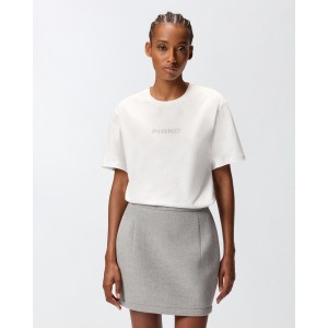 Pinko Strepitoso T-Shirt Rhinestone Logo White Μπλούζα