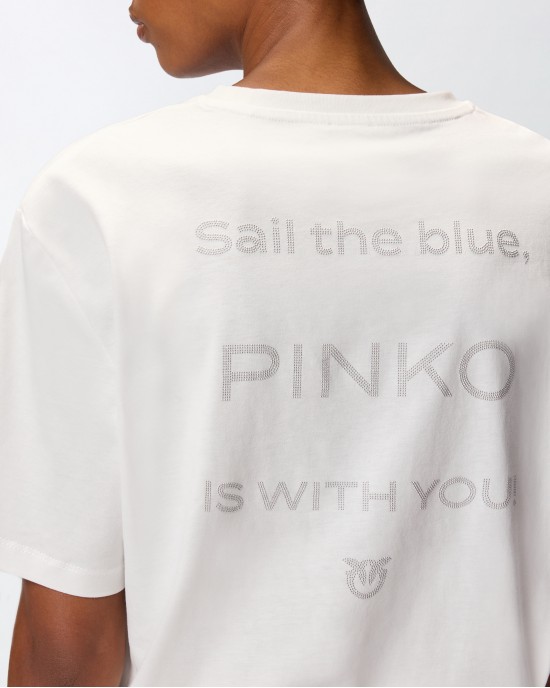 Pinko Strepitoso T-Shirt Rhinestone Logo White Μπλούζα