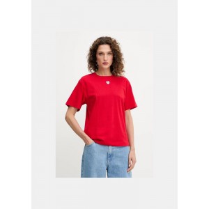 Pinko Tortino T-shirt With Heart Embroidery Red Μπλούζα