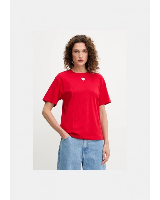 Pinko Tortino T-shirt With Heart Embroidery Red Μπλούζα