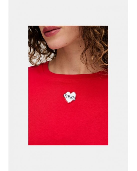 Pinko Tortino T-shirt With Heart Embroidery Red Μπλούζα