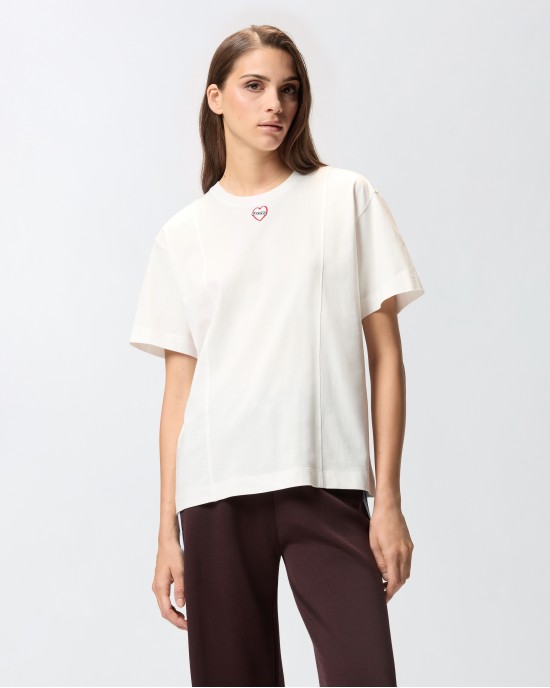 Pinko Tortino T-shirt With Heart Embroidery White Μπλούζα