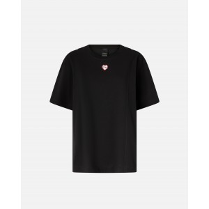 Pinko Tortino T-shirt With Heart Embroidery Black Μπλούζα