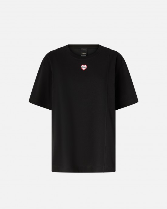 Pinko Tortino T-shirt With Heart Embroidery Black Μπλούζα