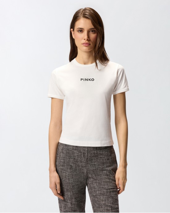 Pinko Intenso T-shirt With Embroidered Logo White Μπλούζα